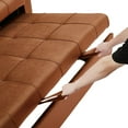 thumbnail image 5 of 58.26" Velvet Pull Out Couch Bed with Adjsutable Backrest, Convertible Sofa Bed with Side Coffee Table and 2 Lumbar Pillows, Modern Tufted Sleeper Sofa Couch for Living Room Office, Caramel, 5 of 7