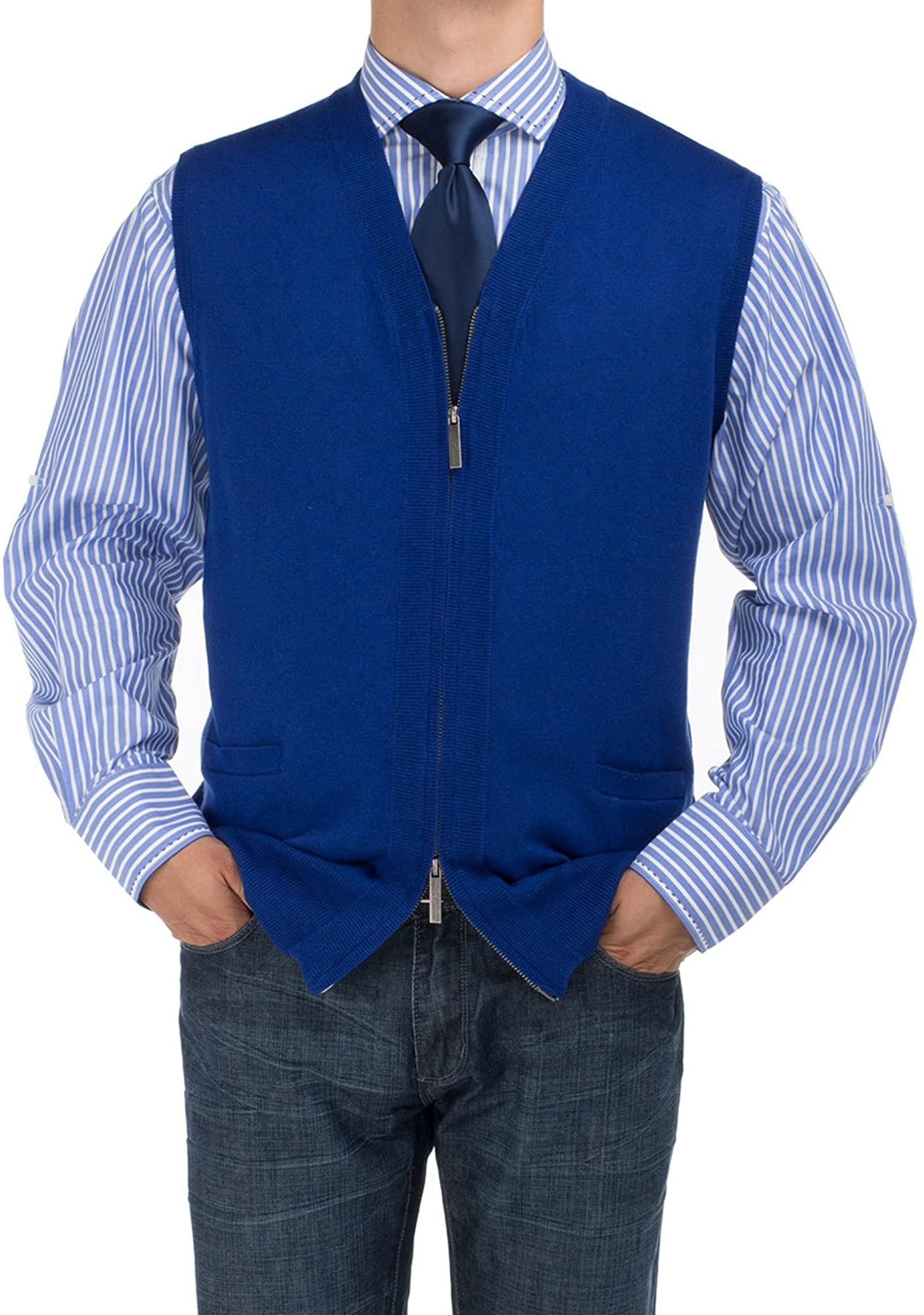 DTI BB Signature Mens Sweater Vest Full Zip Cotton Pullover Relaxed Fit