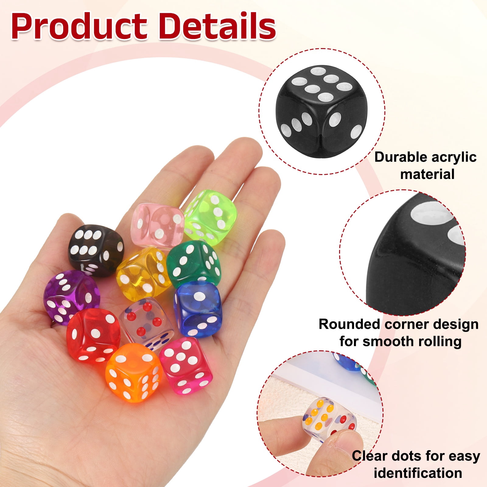100Pcs Translucent Polyhedral Dice 16mm Square Dice W Rounded Edge, Black