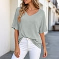 thumbnail image 6 of Jewelreauty Oversized T Shirts for Women V Neck Plain Tshirts Short Sleeve Casual Workout Loose Summer Tops (S, Gray), 6 of 7