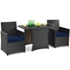 thumbnail image 2 of Juego de comedor para patio Costway 3 piezas de ratán PE con mesa de vidrio templado y sillas acolchadas Azul, 2 of 4