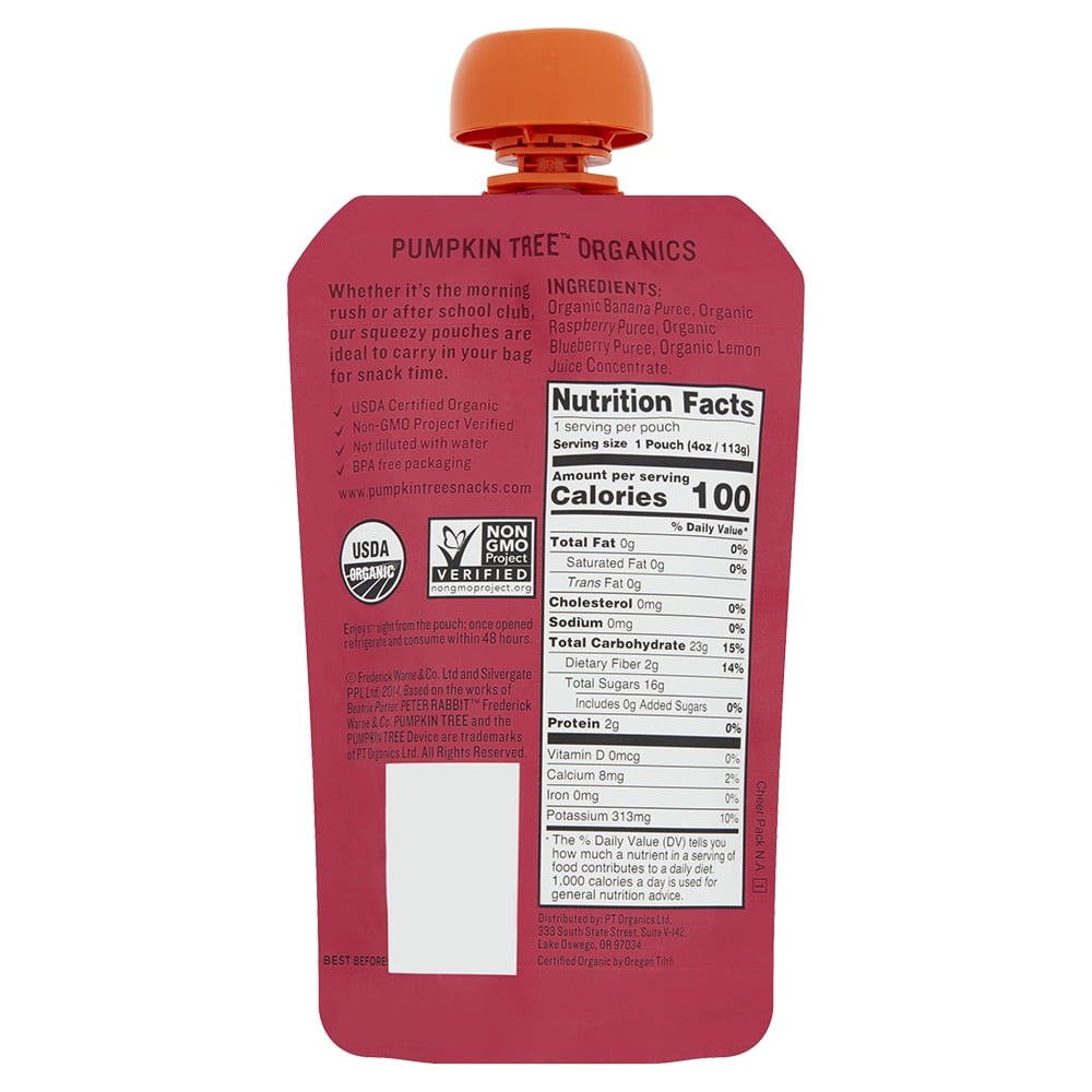 Peter Rabbit Organics Banana Raspberry & Blueberry Fruit Snack 4 oz Squeeze Pouch (pack of 10)