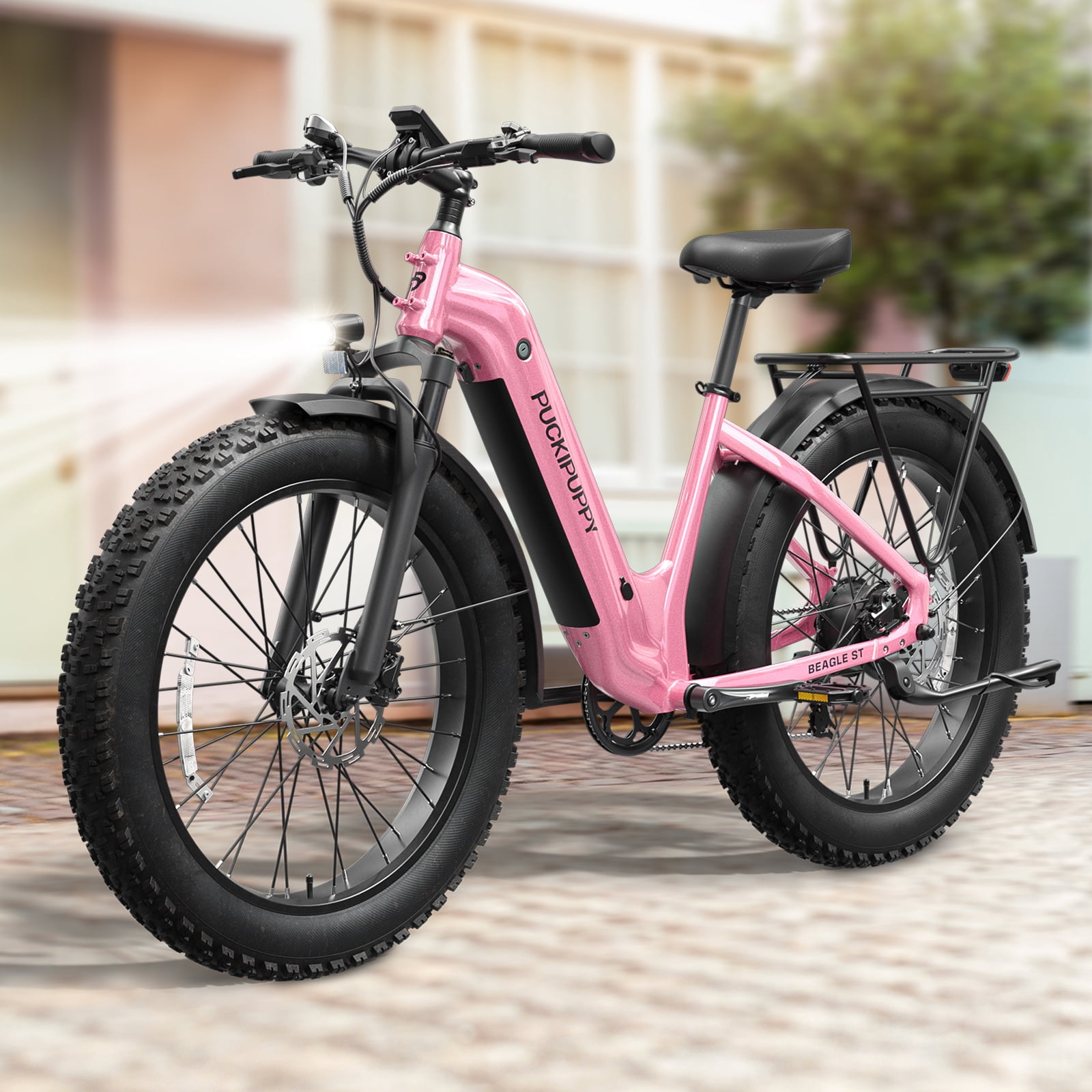 PUCKIPUPPY 960W Peak Electric Bike for Adults Step Through E-Bike 28mph Max Speed 60Miles Range 26" Fat Tire Electric Mountain Bike 48V 15AH Battery 7 Speed off-Road Ebike, Comply with UL2849 By SGS