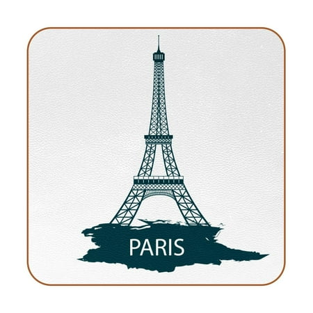 

OWNTA Eiffel Tower-01 Pattern Premium 6-Piece Square Coaster Set in Microfiber Leather - Non-Slip & Absorbent Cup Mats