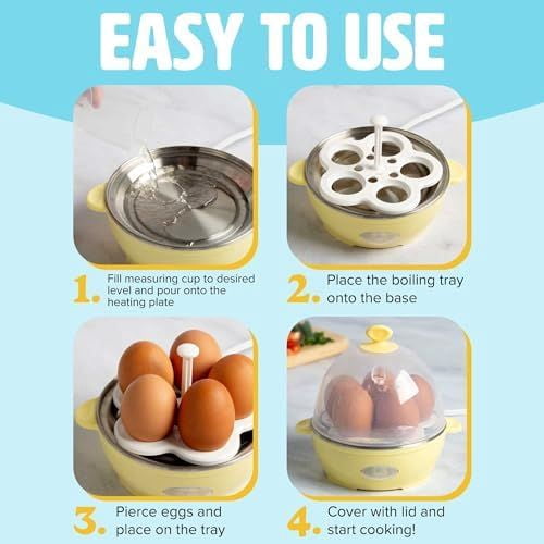 Mini Rapid Egg Cooker, 5-Egg Capacity for Perfect Hard Boiled Eggs or Omelets, Auto Shut Off, Yellow