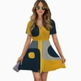 thumbnail image 2 of Abstract Midcentury Modern Art Women Dress V-Neck Short Sleeve Flowy Swing Party Midi Dress, 2 of 4