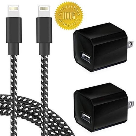 Chargers 5W USB Power Adapter Wall Charger 1A Cube for Plug Outlet w/ 3FT Nylon Braided Sync & Charger Cord Compatible for 8 / X / 7 / 6S / Plus + More (Black) 2-Pack price history on PriceWatchPro