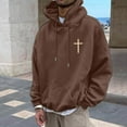 thumbnail image 4 of PiGOGI Men's Casual Pullover Hoodie with Pocket Long Sleeve Sweatshirt Fashion Print Hooded Sweatshirt for Daily Wear Brown XXL, 4 of 6