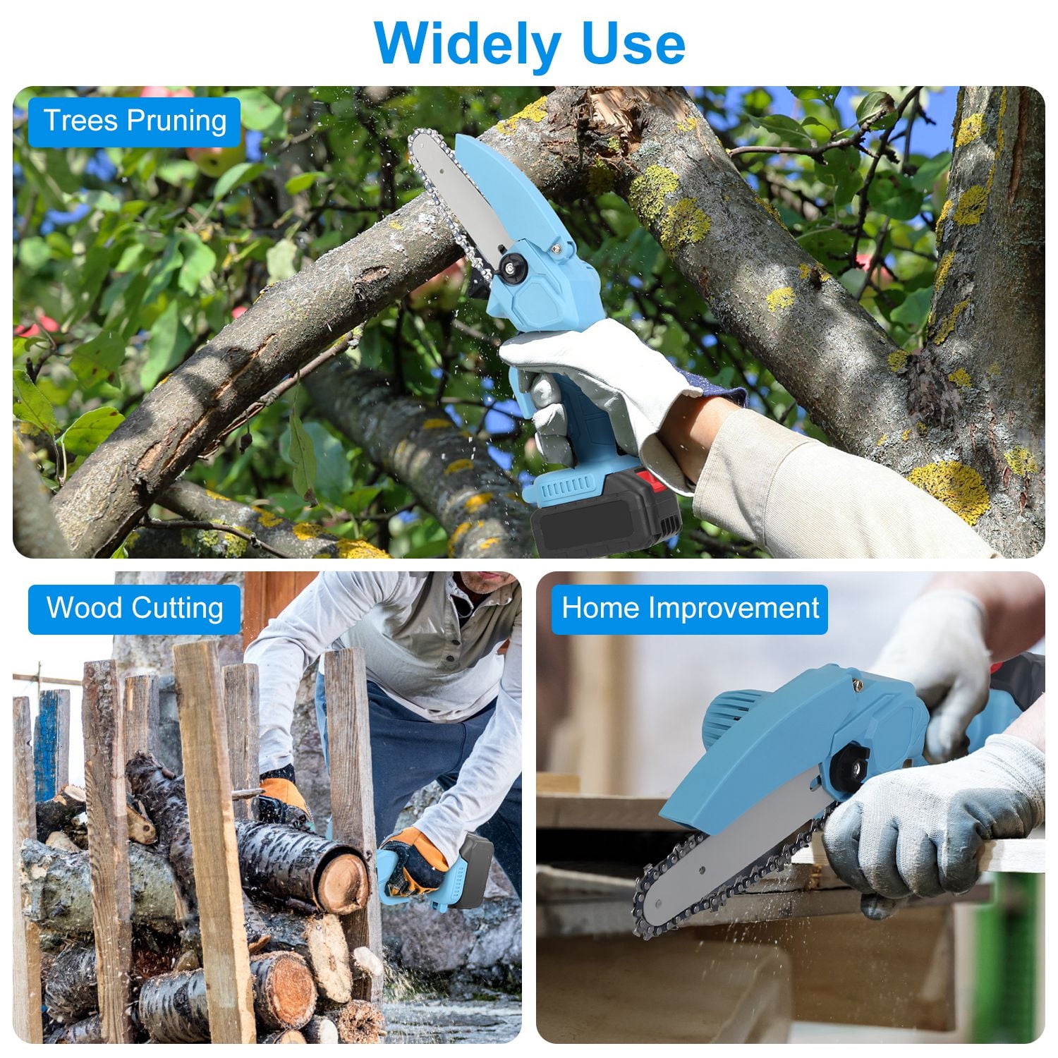 Mini Cordless Electric Chainsaw 4In And 6In Dual Blade Handheld Rechargeable 20000RPM Pure Copper Motor 2200mAh Battery Powered Wood Tree Branches Firewood Cutting Garden Tool Sets Portable Outdoor