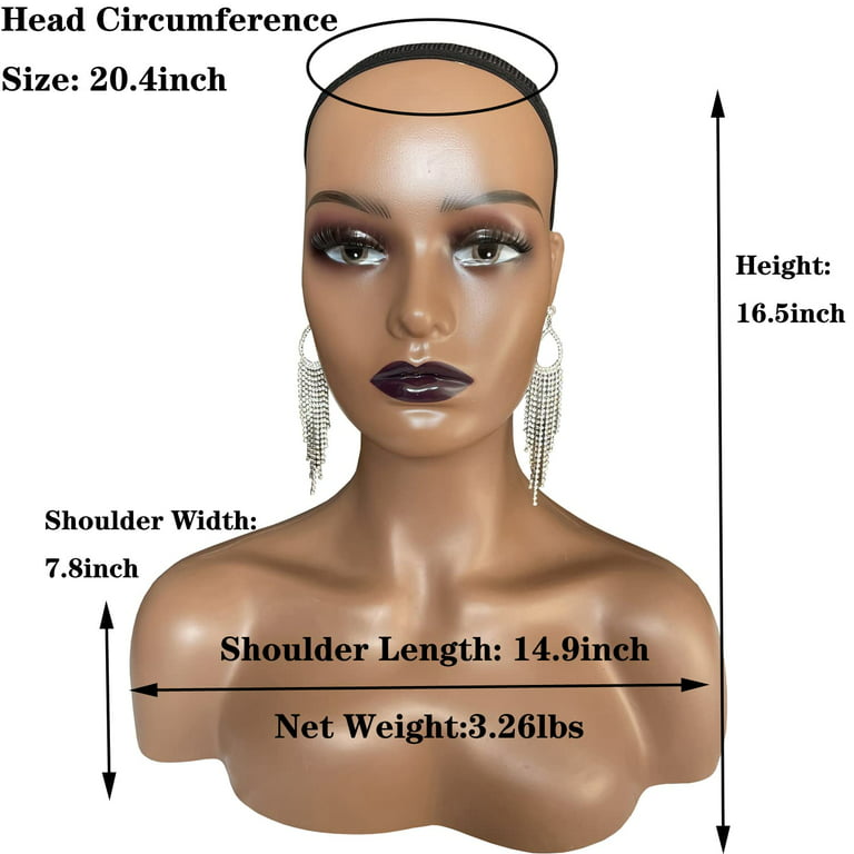 Realistic Female Mannequin Head with Shoulder Manikin PVC Head Bust Wig  Head Stand with Makeup Smiley for Wigs Display