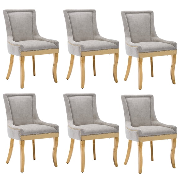 MIKIBAMA Chenille Dining Chairs, Set of 6, Modern Style, Beige