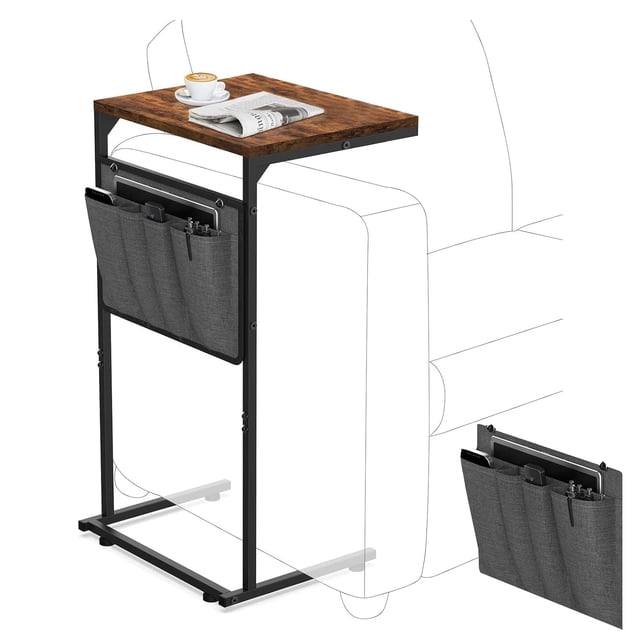 FURRIFIC Mesa Auxiliar Sala en Forma de C, Mesa Lateral para Sofá, Mesita Auxiliar,Mesita De Noche Retro, Muebles para Recamara, Mesa Auxiliar, Buro para Dormitorio y Sálon