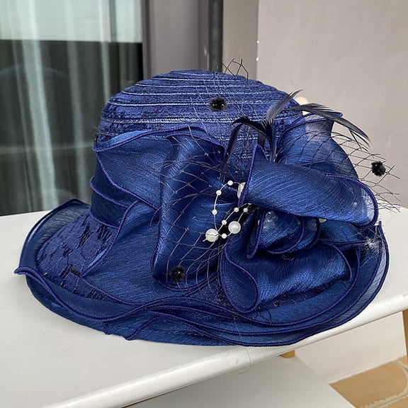 Womens Hats, Blue Church Dress Hat Black Fascinators Bridal Tea Wedding Hat Wide Brim, Womens Hat, A, Summer Hats for Women, Women's Hats