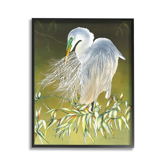 Stupell Industries Elegant Egret Bird Animals & Insects Painting Black Framed Art Print Wall Art, 11 x 14