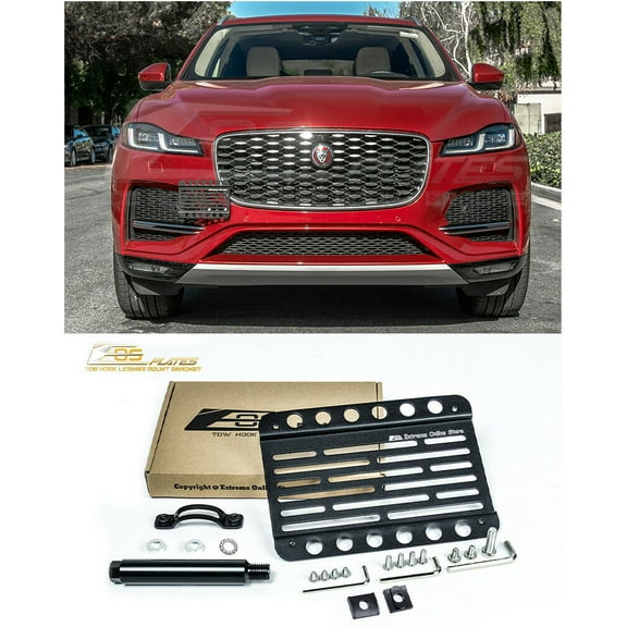 Replacement For 2017-Present Jaguar F-Pace | EOS Plate Version 1 Front Bumper Tow Hook License Plate Relocator Mount Bracket Tow-395 (Mid Size)
