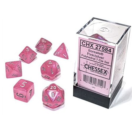 Chessex Polyhedral 7-Die Set - Borealis Pink/Silver with Luminary 27584 (CHX27584)