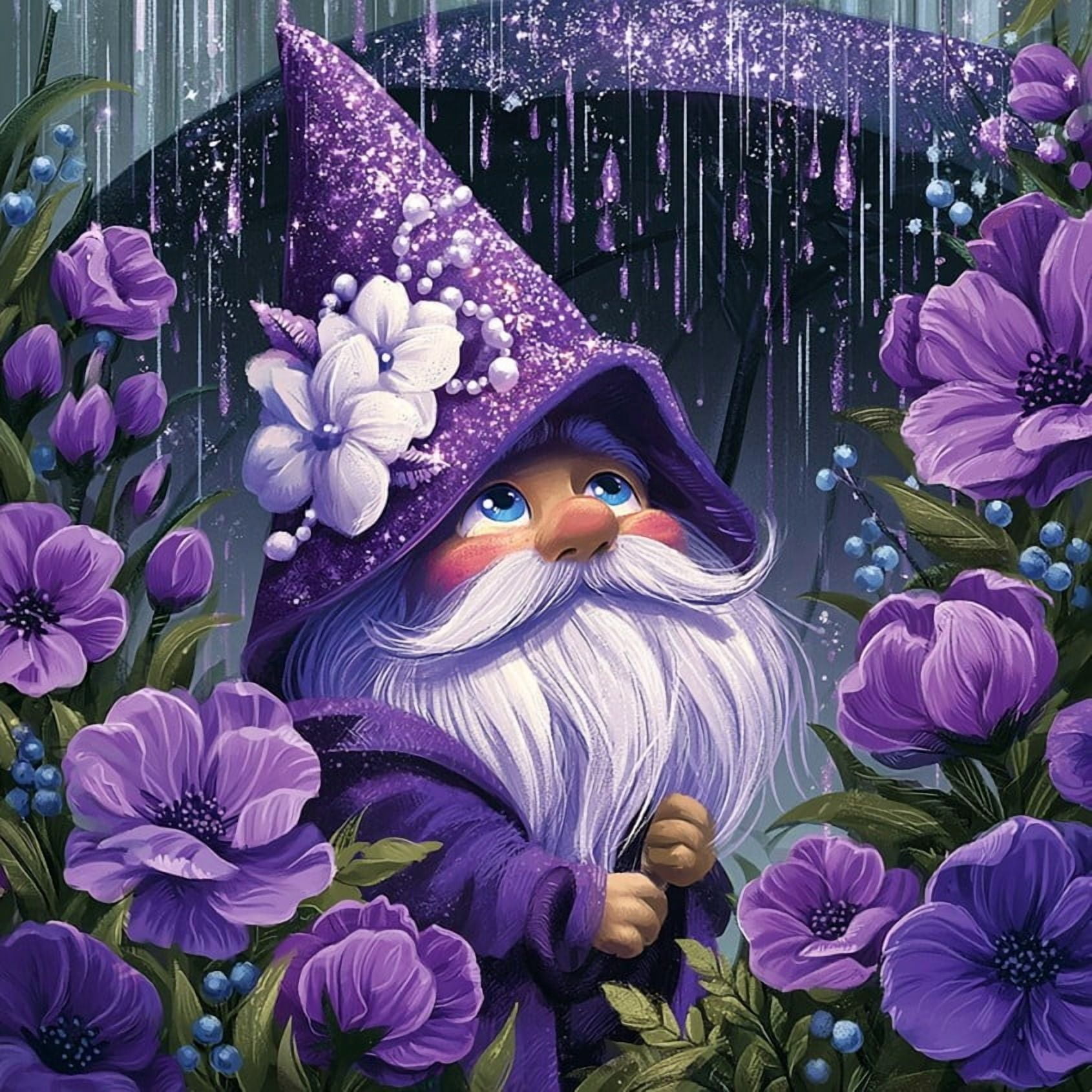 Purple Gnome 5D Diamond Painting Kits for Adults Floral DIY Diamond Art Painting Kits Full Drill Crystal Rhinestone Embroidery Gem Craft Kits for Home Office Wall Decor-12x16