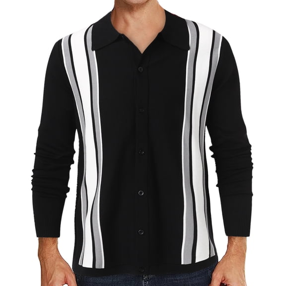 Vedolay Men's Polo Shirts Long Sleeve Polo Shirts Casual Slim Fit Basic Shirts Black,2XL