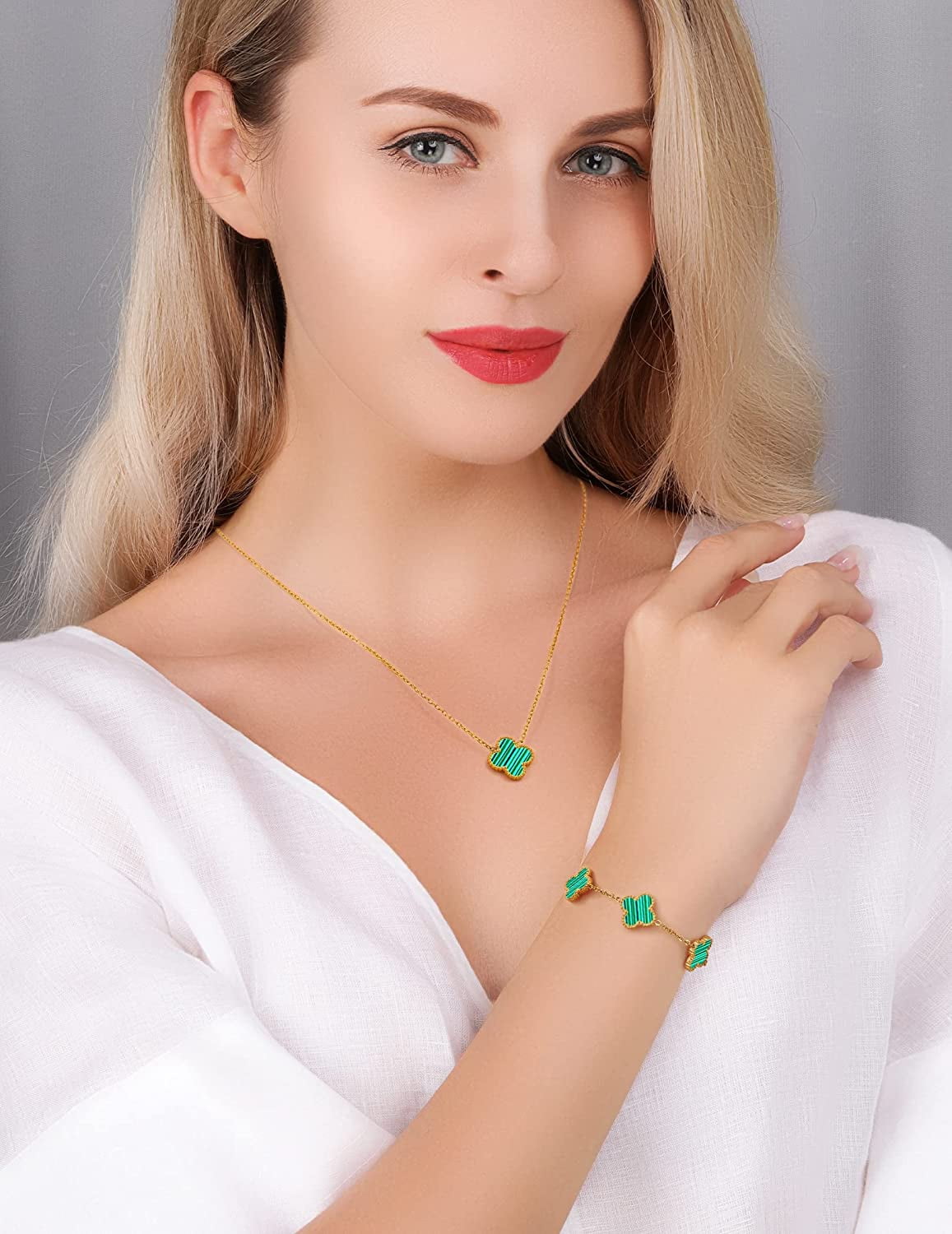 Gold Plated Designer Stone Necklace, Earrings, Bracelet and Ring Set  Jewellery Set