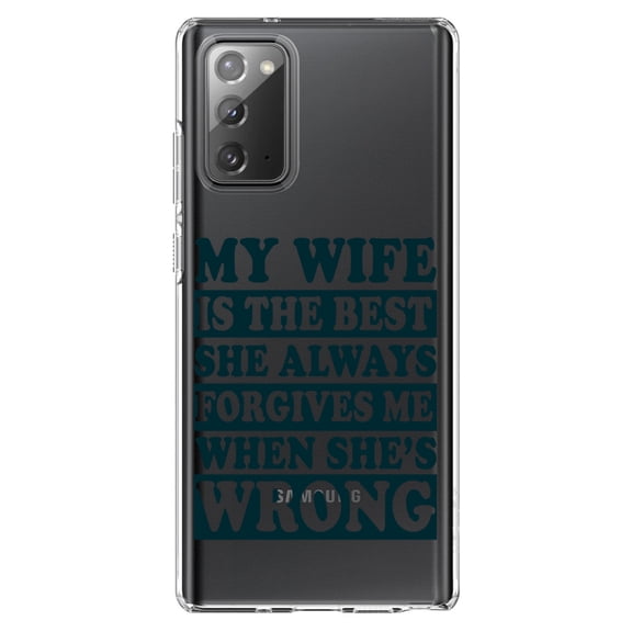 DistinctInk Clear Shockproof Hybrid Case for Galaxy Note 20 ULTRA (6.9" Screen) - TPU Bumper Acrylic Back Tempered Glass Screen Protector - My Wife Is the Best Always Forgives Me