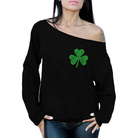 Awkward Styles St Patricks Sweater Irish Clover Pocket Sweatshirt St. Patricks Day Off the Shoulder Top Proud Irish Sweatshirt for Women Lucky Shamrock Sweater Irish Gifts for Her St Paddy's Day