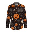 thumbnail image 3 of Women's Pumpkin Print Blouse Long Sleeve Button Up Shirt with Collared Neckline Casual Novelty Graphic Top for Holiday Party Spiderweb Crescent Moon Fall Festive Apparel, 3 of 5
