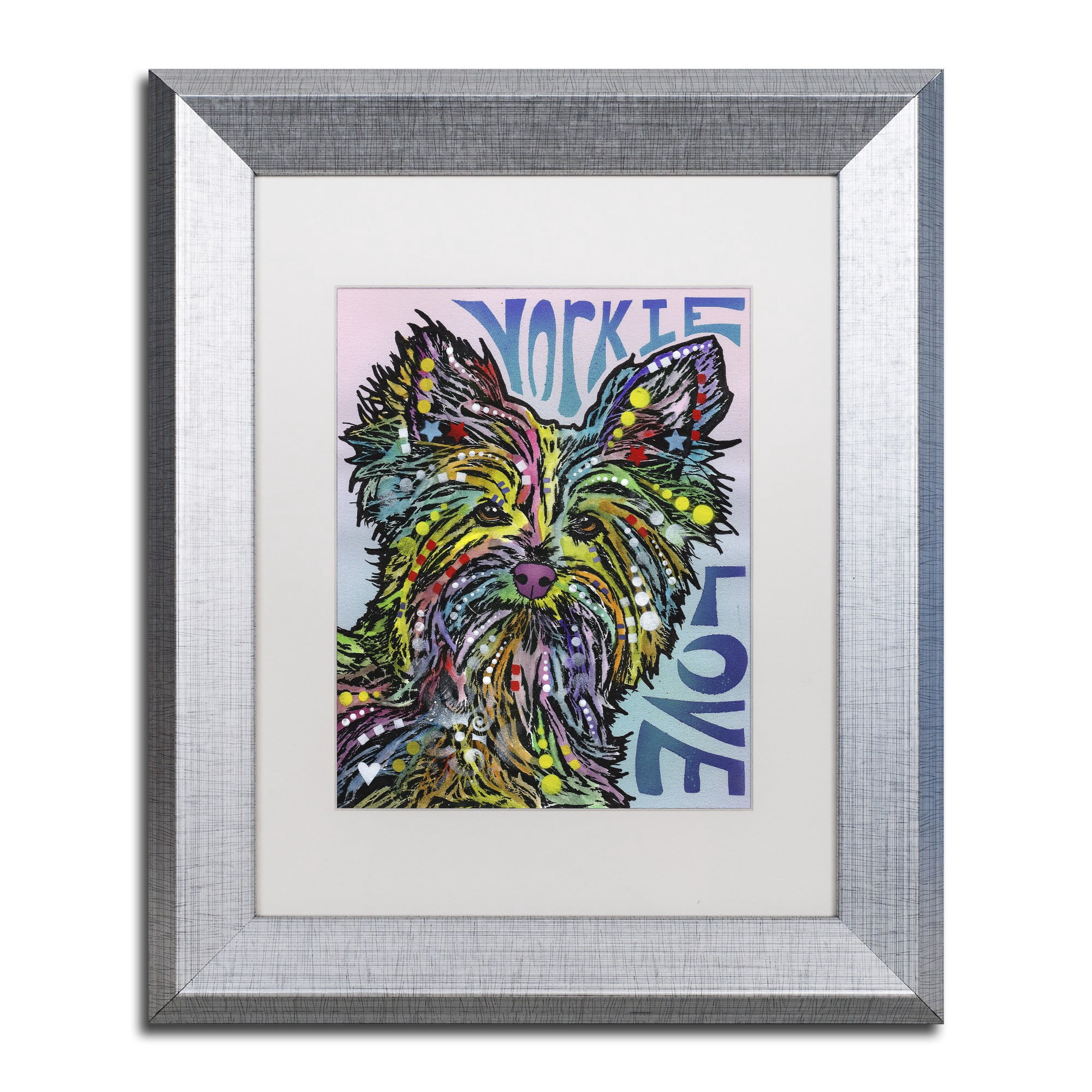 Trademark Fine Art 'Yorkie Luv' Canvas Art by Dean Russo, White Matte, Silver Frame