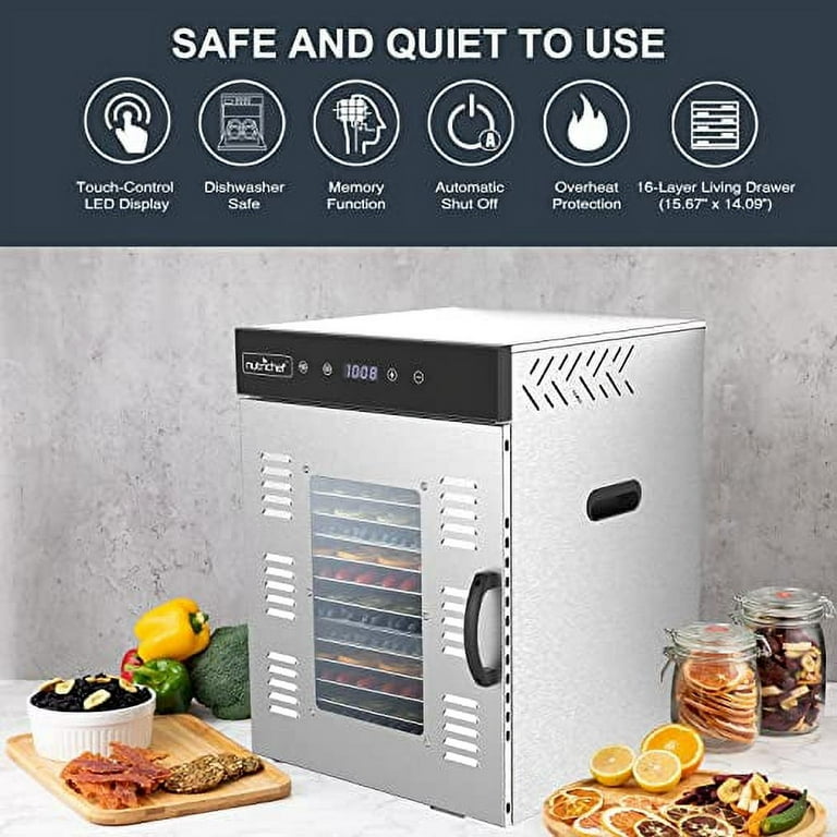 Restaurantware Hi Tek Food Dehydrator, 1 Food Dryer Machine - 120V/1000W, 10 Shelves, Stainless Steel Dehydrator for Food, Built-in Timer, No-Slip