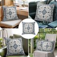 thumbnail image 4 of Throw Pillow Covers 20x20 Inch, Blue Boho Floral Decorative Pillow Cases for Couch Sofa Bed, Vintage Farmhouse Botanical Motifs Cotton Linen Square Home Decor Pillowcases with Hidden Zipper, 4 of 9