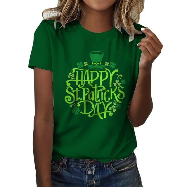 QIPOPIQ T-Shirts à Manches Courtes pour Femmes à Col Rond T-Shirts de la Saint-Patrick Hauts T-Shirt Shamrock T-Shirt Vert Tunique T-Shirts de la Saint-Patrick Imprimés T-Shirts à Col Rond pour Dames T-Shirts de Fête T-Shirts Graphiques Aubaines