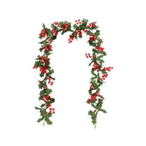 KOYPTL Christmas Garland with Red Berry,6ft Christmas Artificial Flower Garland Greenary Rattan Christmas Decorations for Fireplace Mantle Wedding Table Center Outdoor Front Door Indoor Home Decor