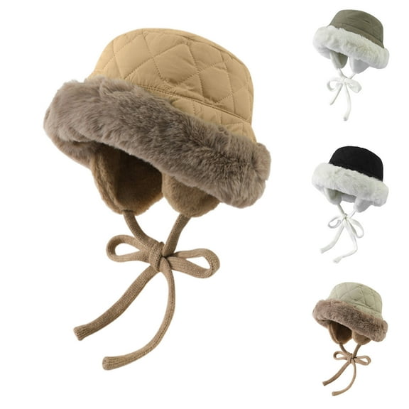 QLEICOM Hats for Women,Womens Hats,Women's Faux Bunny Fur Beanie with Plush Lining and Ear Flaps Extra Warm Winter Hat for Cold Weather Protection Black