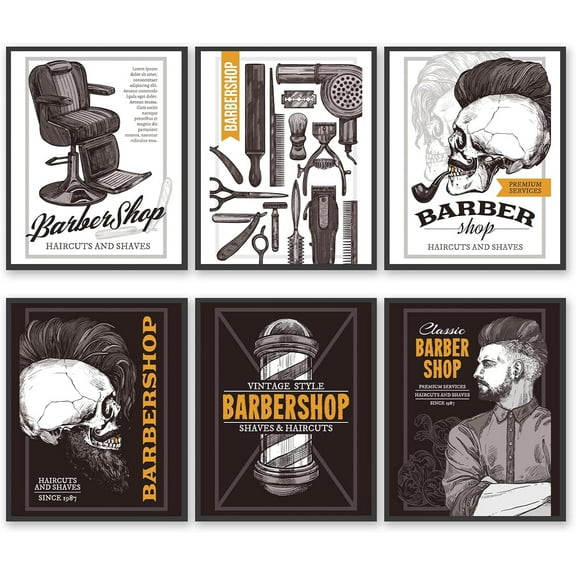 Vintage Barber Shop Poster Decor, Barbershop Haircut Posters, Barbershop Wall Art Prints, Cool Skull Haircut Shave Prints for Men Hair Salon Wall Decor (Barbershop Fashion Art, 11"x14" UNFRAMED)