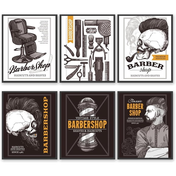 Vintage Barber Shop Poster Decor, Barbershop Haircut Posters, Barbershop Wall Art Prints, Cool Skull Haircut Shave Prints for Men Hair Salon Wall Decor (Barbershop Fashion Art, 11"x14" UNFRAMED)