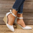 thumbnail image 5 of Modisza Womens Wedge Sandals Chunky Heel Platform Closed Toe Ankle Strap Fashion Shoes Ladies Summer Travel Party Slide Sandal Beige 6, 5 of 8