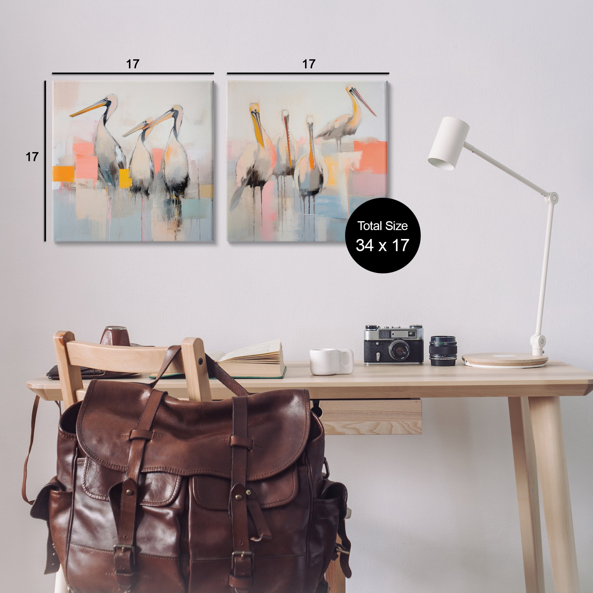 Stupell Industries Abstract Pelican Bird Animals Painting Wrapped Canvas Art Print Wall Art, 17 x 17, Set of 2