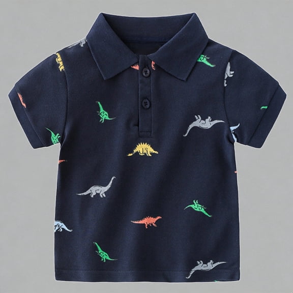 Krdevn Toddler Boys Dinosaur Print Pique Polo Shirt Short Sleeve Breathable Casual Summer Kids Top,2-3 Years