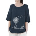 thumbnail image 3 of JUNWELL Vêtements pour Jeunes Femmes Haut Taille Imprimé Coton Femmes Plus T-Shirt Court Col Rond en Lin Blouse Manches Plus Vêtements pour Femmes Ventes, 3 of 7