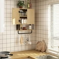 thumbnail image 4 of Farmhouse Bathroom Wall Cabinet with 2 Door, 3-Tier Curved Profile Wooden Medicine Cabinet, Wall Mounted Storage Cabinet with Adjustable Shelf and Towel Bar (Natural, Small), 4 of 9