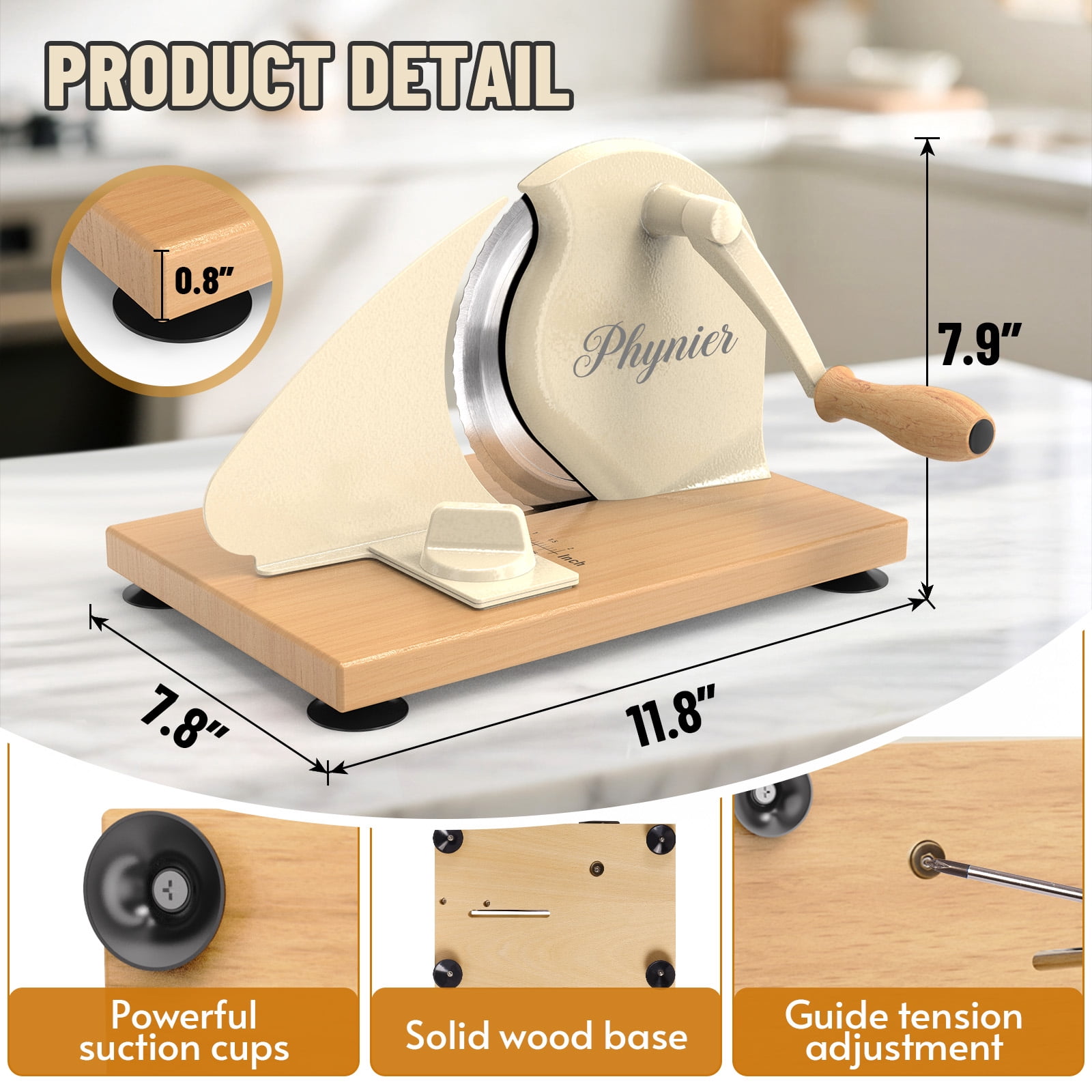 Manual Bread Slicer for Homemade Bread, Sourdough Bread Slicer with Hand Crank, Clear Scale Line, Non-Slip Suction Base & Sharp Blade, Adjustable Thickness and Evenly Slicing