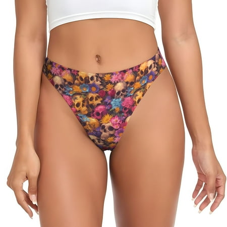 Sigee Skull blue daisy flower for Women s G-String Panty  Low Rise  Soft Lace Perfect for Everyday Wear or Special Occasions-3X-Large