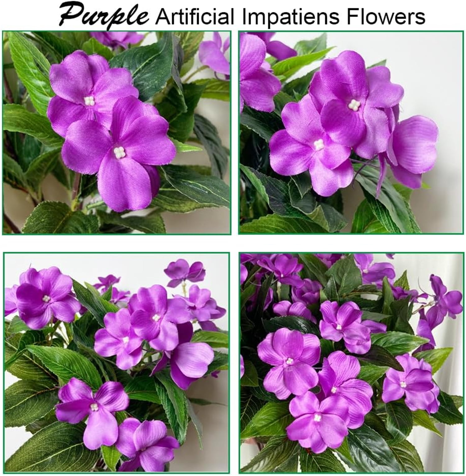 Topboutique Artificial Flower Impatiens Silk Flowers Greenery Faux Impatiens Bushes Fake Impatiens Bouquet Lifelike Flowers Bouquet for Lawn Garden Home Wedding Decoration (4 Pcs-7 Branches-Purple)
