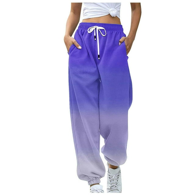 Kyusrd Sweatpants For Women Gradient Color Elastic High Waisted Drawstring Wide Leg Trousers Pockets Casual Athletic Fit Joggers Pants