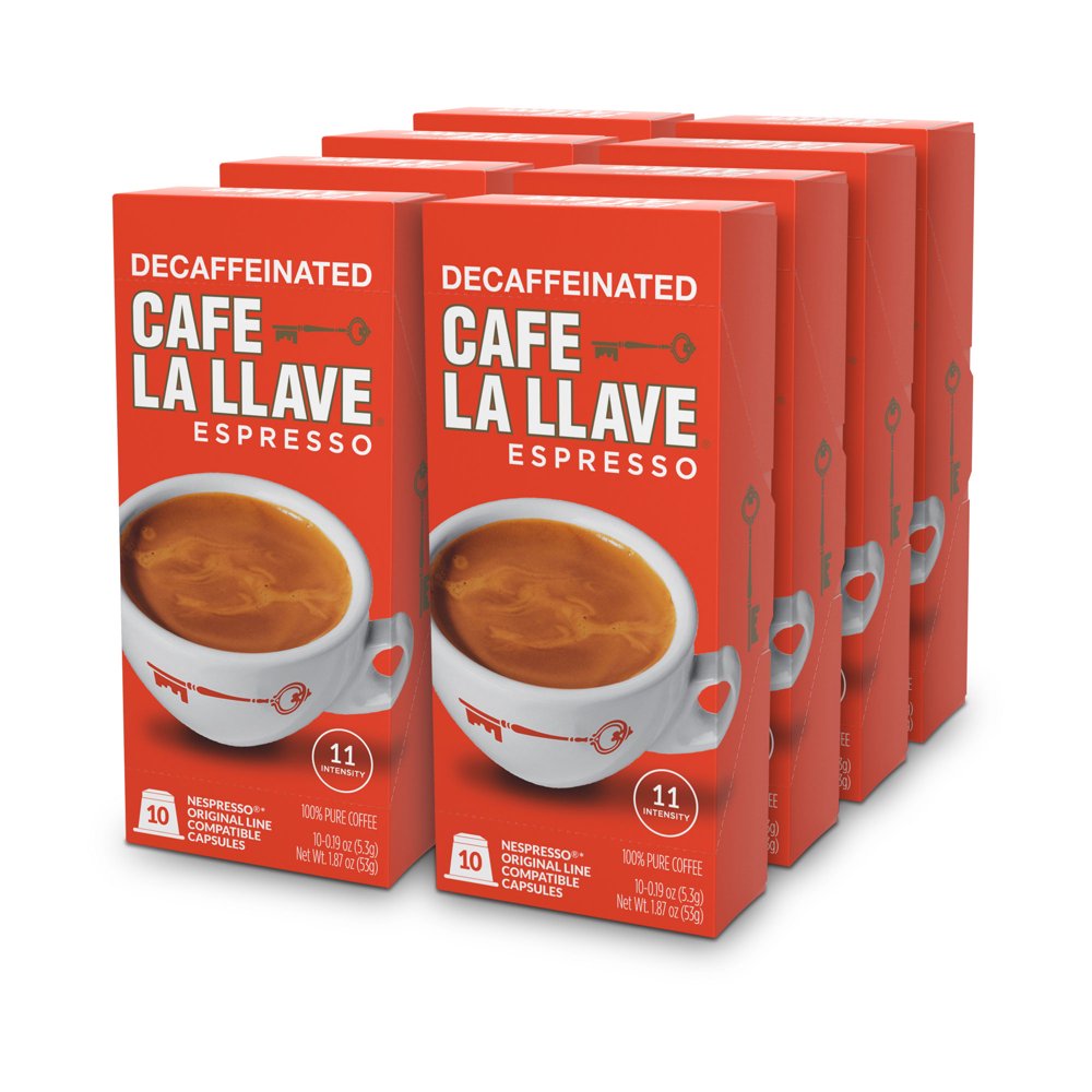Cafe La Llave Decaffeinated Espresso Dark Roast Coffee Pods, 80 Ct (8