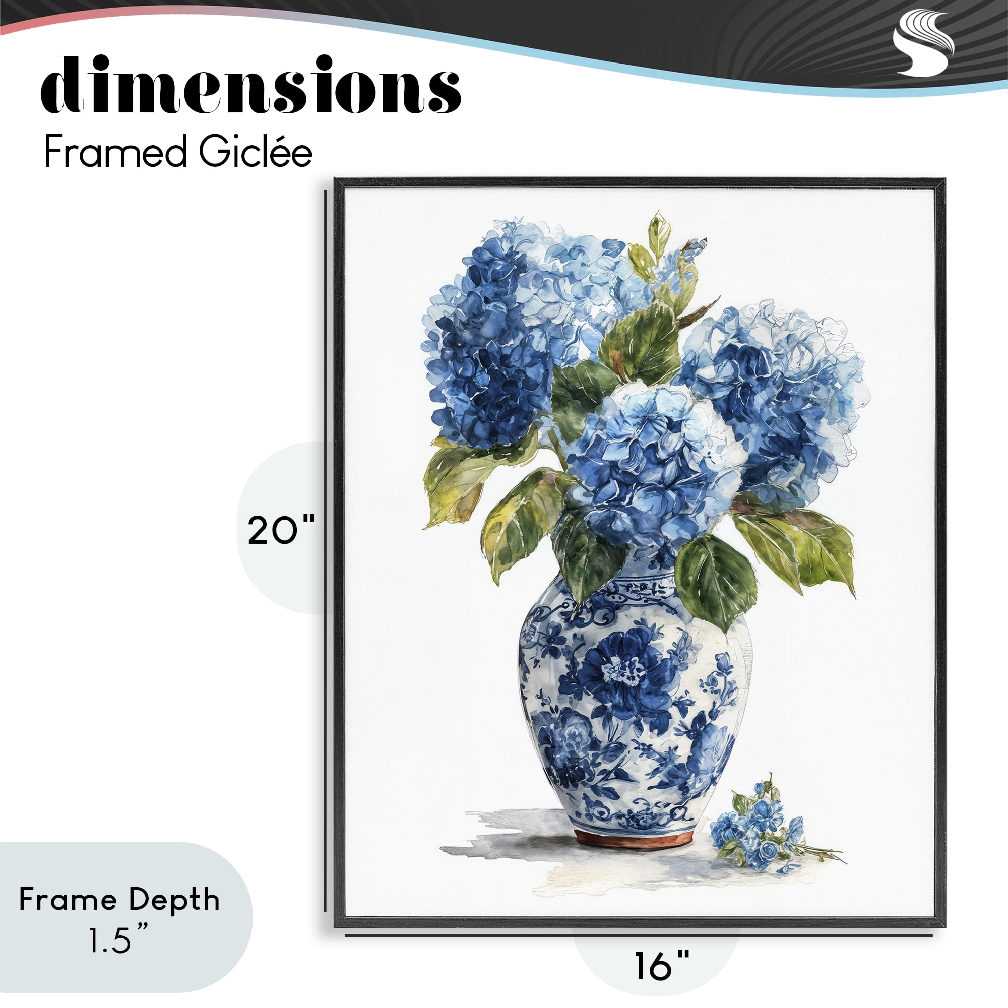 Stupell Industries Porcelain Vase with Hydrangea Bouquet Black Framed Giclee Art, design by Imagine It Images