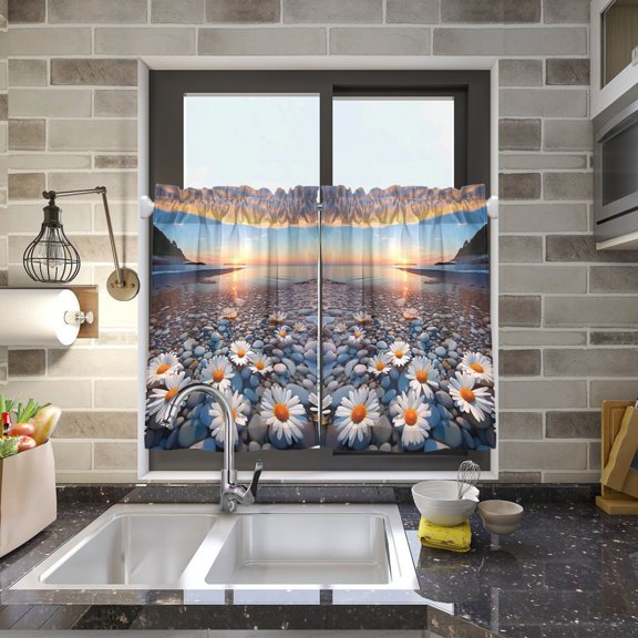 Sea Daisies Flowers Kitchen Curtains Half Tier Curtain 2 Rod Pockets Bathroom Bedroom Cupborad Living Room 27"x24"