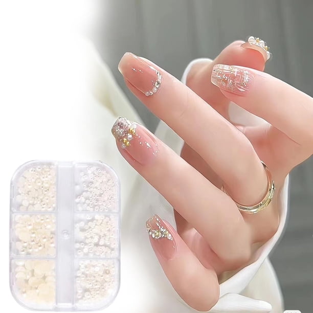 XWSHYW Uñas Postizas Usando Uñas Estilo Ins Pequeña Flor Blanca Flor Elegante Flor Fresca Pegatina de Uñas con Diamante Belleza de Uñas 1Ml