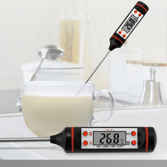 9 inch Digital Meat Thermometer with Stainless Steel Probe for Grill Baking and Liquid Temperature Monitoring for Steak and Milk, Black