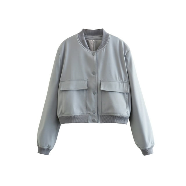 xiaxaixu Women Baseball Jacket, Long Sleeve Button Closure Solid Varsity Jacket with Pockets Fall Clothes