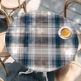 thumbnail image 2 of Blue Brown Plaid Round Tablecloth, Fitted Table Cover with Elastic for 45"-54" Round Tables, Modern Abstract Striped Gingham Checked Table Cloth Outdoor Indoor Dinning Party Waterproof Tablecloths, 2 of 7